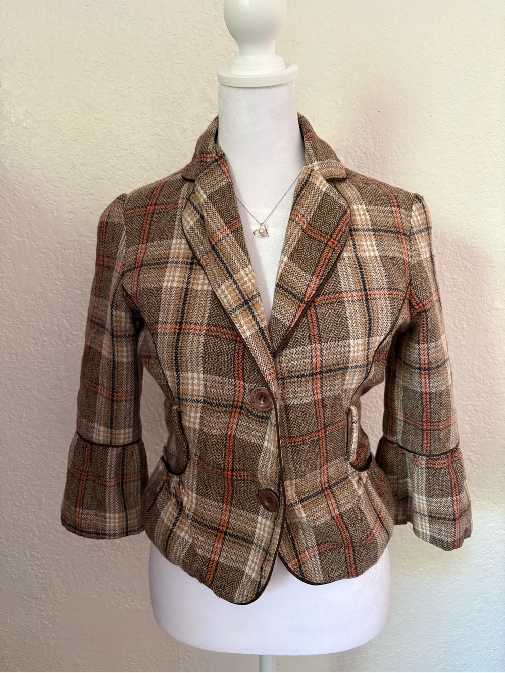 Beverly Hills Polo Club Brown Plaid Notched Collar Blazer